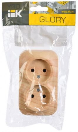 GLORY Розетка 2-местная для открытой установки без заземления без защитных шторок 10А РС22-2-ХС сосна IEK