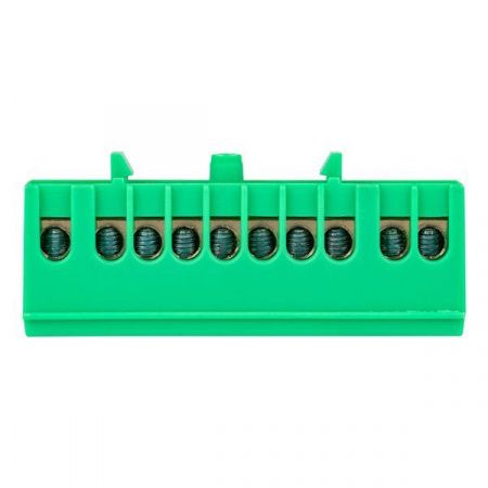 Шина "0" PE (6x9мм) 10 отверстий латунь зеленый изолированный корпус на DIN-рейку EKF PROxima