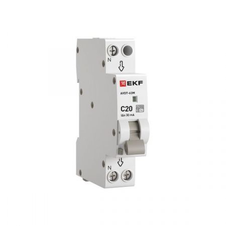 Автоматический выключатель дифференциального тока АВДТ-63М 1P+N 18мм 20А характеристика С 30мА тип AС электронный 6кА PROXIMA EKF