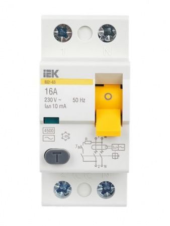 Выключатель дифференциальный (УЗО) ВД1-63 2Р 16А 30мА IEK
