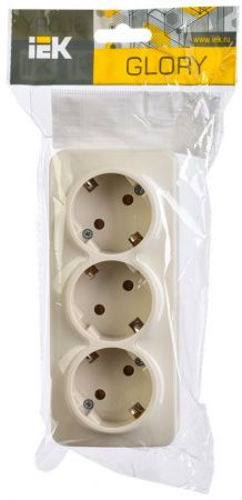 GLORY Розетка 3-местная для открытой установки с заземлением без защитных шторок 16А РС23-3-ХК кремовый IEK