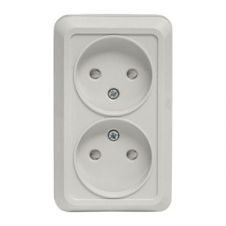 Рим Розетка 2-местная 10А без заземления белая с защ. штор. EKF