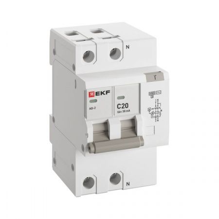 Автоматический выключатель дифференциального тока АД-2 2Р 20А характеристика C 30мА тип АС электронный 6кА PROXIMA EKF