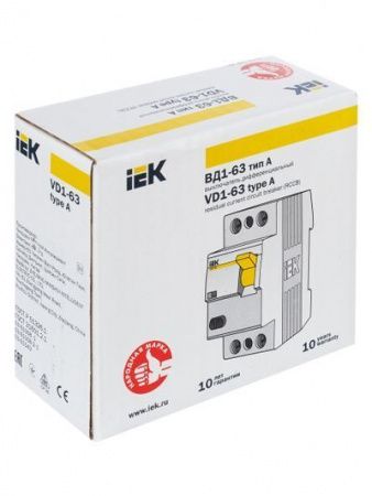 Выключатель дифференциальный (УЗО) ВД1-63 2Р 16А 30мА тип А IEK