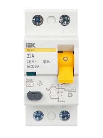 Выключатель дифференциальный (УЗО) ВД1-63 2Р 32А 30мА IEK