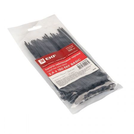 Хомут нейлоновый черный (3,6x150) (100шт.) EKF Basic