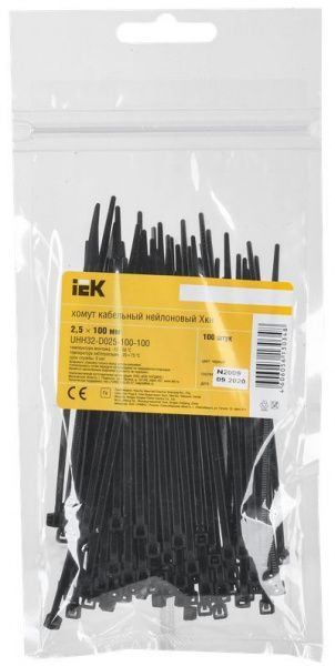 Хомут (стяжка)  нейлон   2.5 х 100  черн.  (100шт)  IEK UHH32-D025-100-100