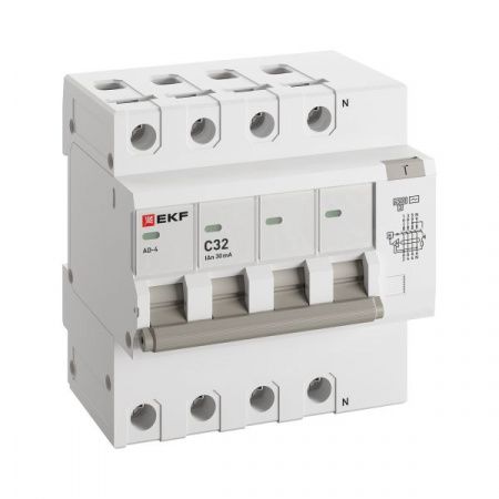 Автоматический выключатель дифференциального тока АД-4 4P 32А характеристика C 30мА тип АС электронный 4,5кА PROXIMA EKF