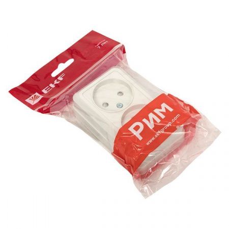 Рим Розетка 2-местная 10А без заземления белая с защ. штор. EKF