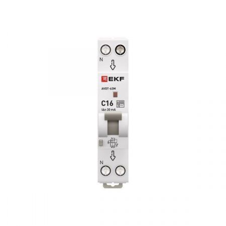 Автоматический выключатель дифференциального тока АВДТ-63М 1P+N 18мм 16А характеристика С 30мА тип AС электронный 6кА PROXIMA EKF