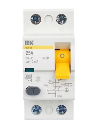 Выключатель дифференциальный (УЗО) ВД1-63 2Р 25А 10мА IEK